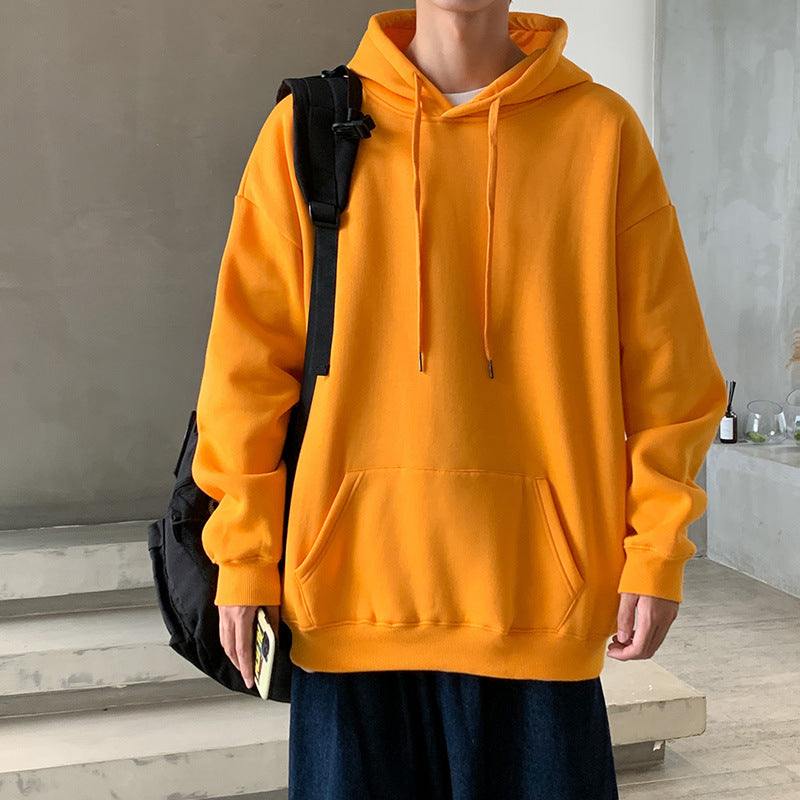 Solid Color Pullover Hooded Sweater Men Plus Fleece Long-Sleeved Sports Blank Plus Fleece Hoodie