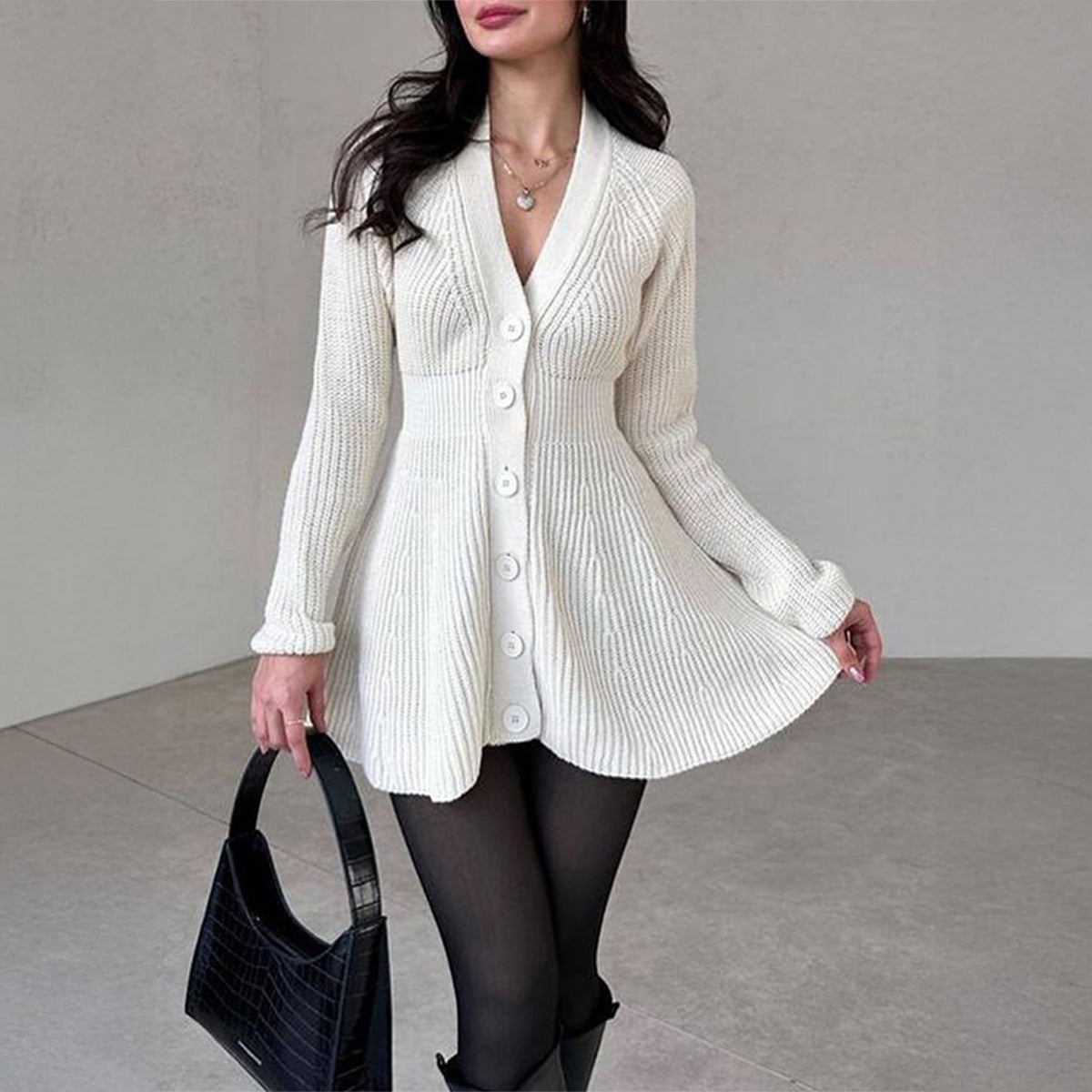 Casual Long Sleeve Dress Sweater Wool