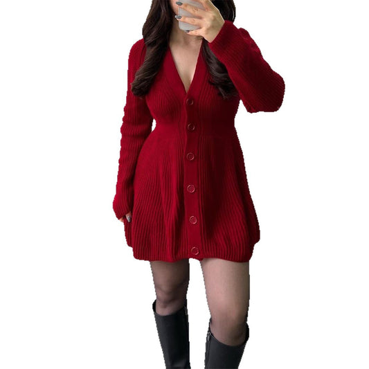 Casual Long Sleeve Dress Sweater Wool