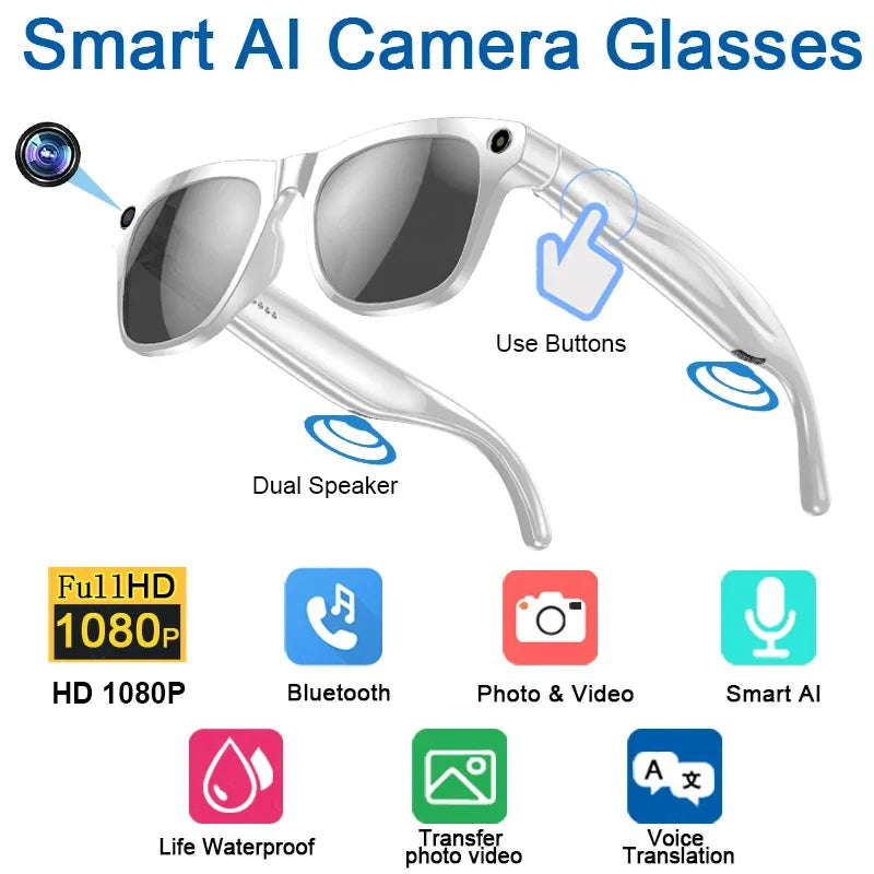 AI Smart Glasses – Camera, Bluetooth & Audio