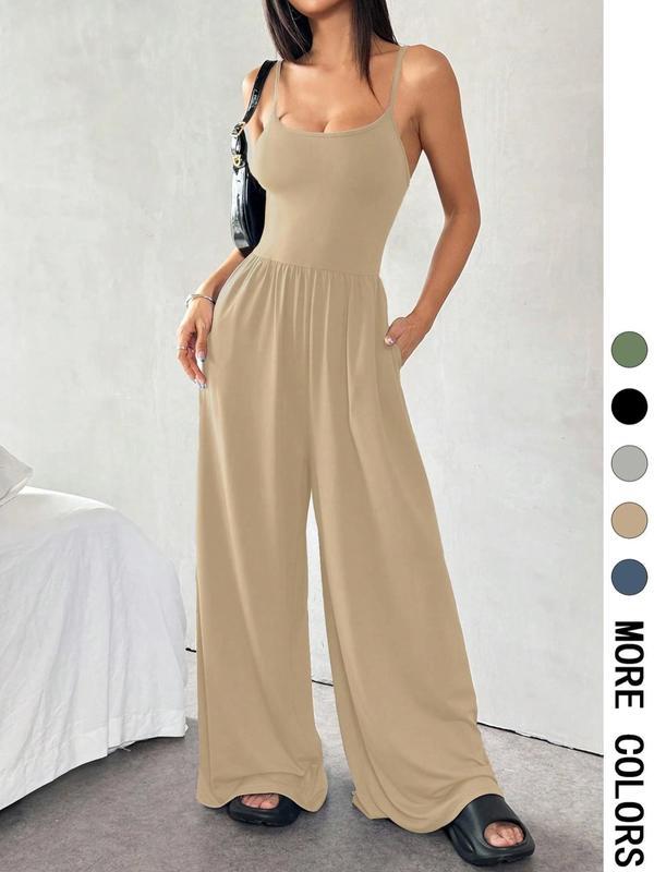 New Women's Solid Color Sling Jumpsuit Casual Minimalist Style