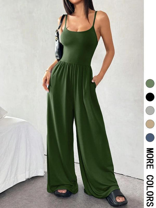 New Women's Solid Color Sling Jumpsuit Casual Minimalist Style