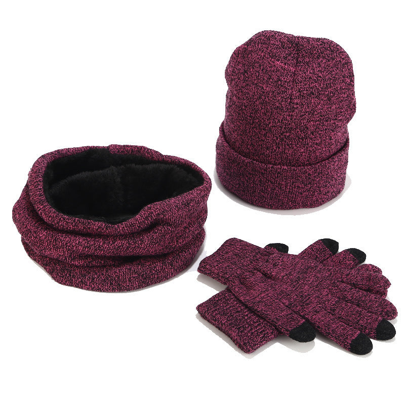 Variegated Knitted Woolen Thick Scarf Hat Gloves