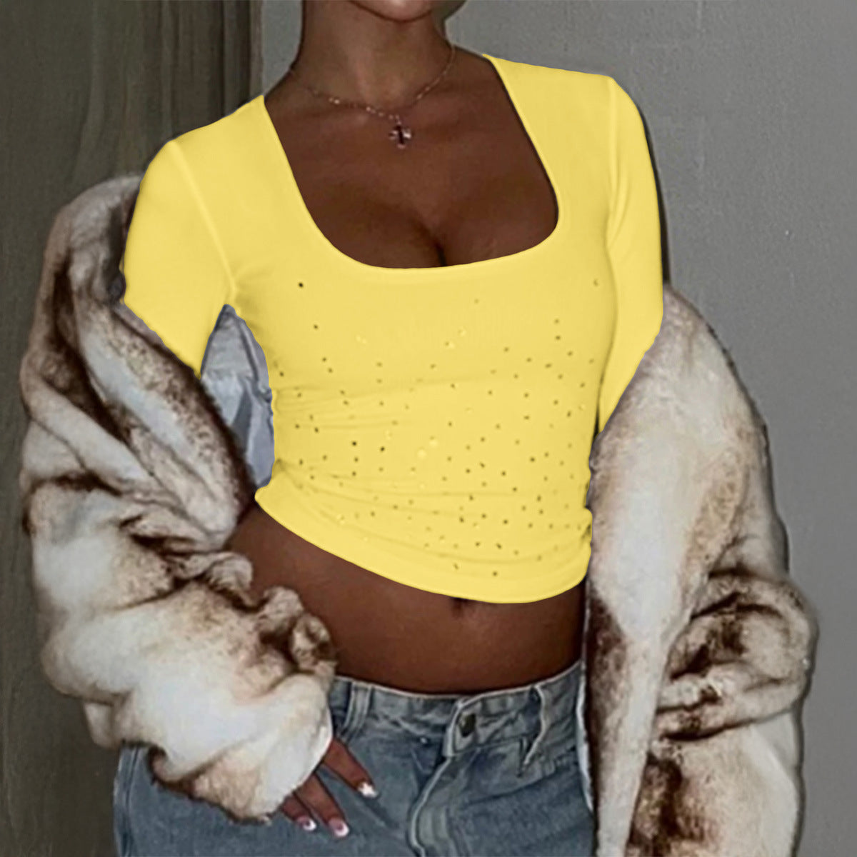 Hot Girl Style Solid Color Long-sleeved Vest T-shirt Women's Clothing