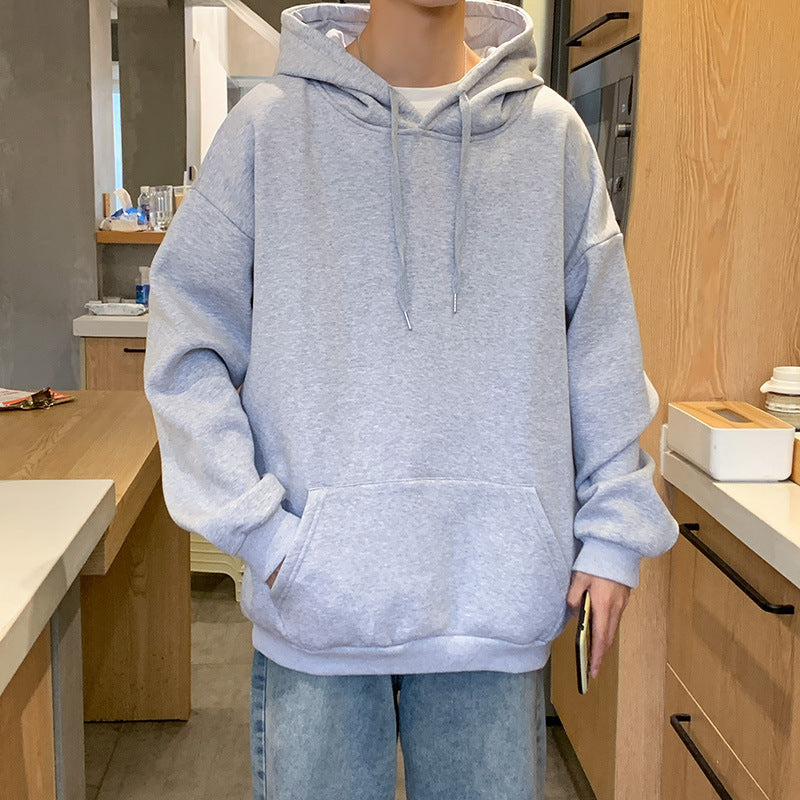Solid Color Pullover Hooded Sweater Men Plus Fleece Long-Sleeved Sports Blank Plus Fleece Hoodie