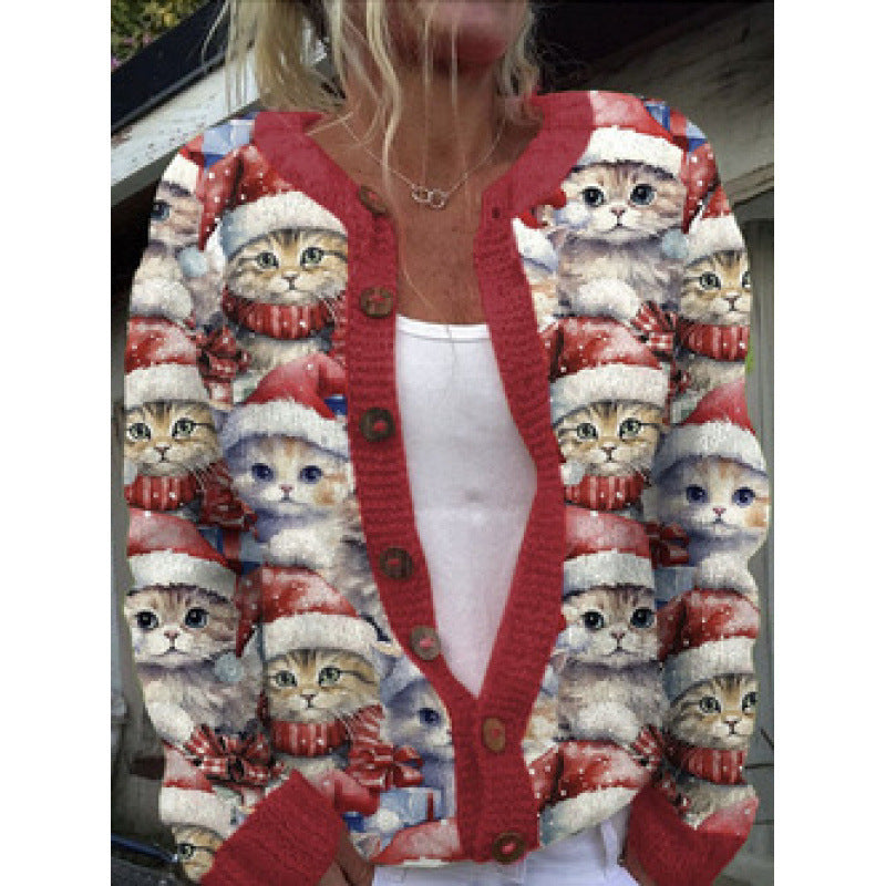 New Christmas 3D Digital Printing Women Cardigan Coat Outerwear Female