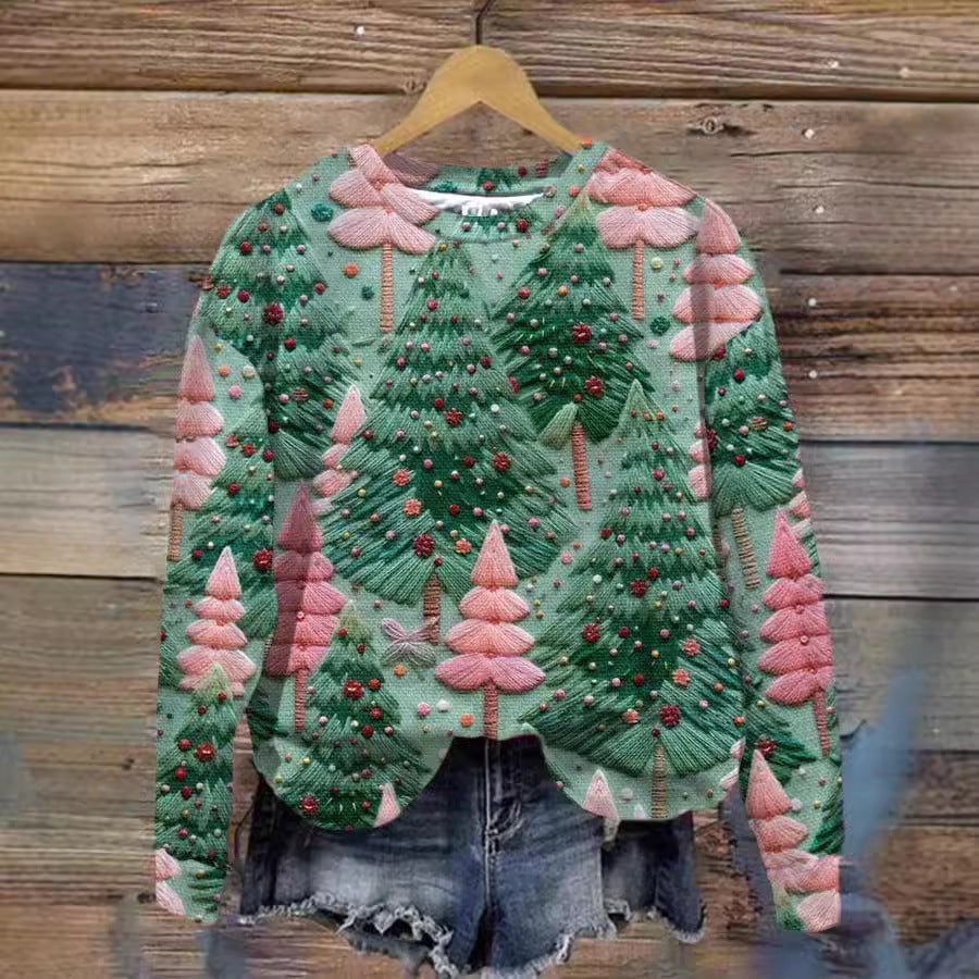 Loose Christmas Tree Pullover For Women