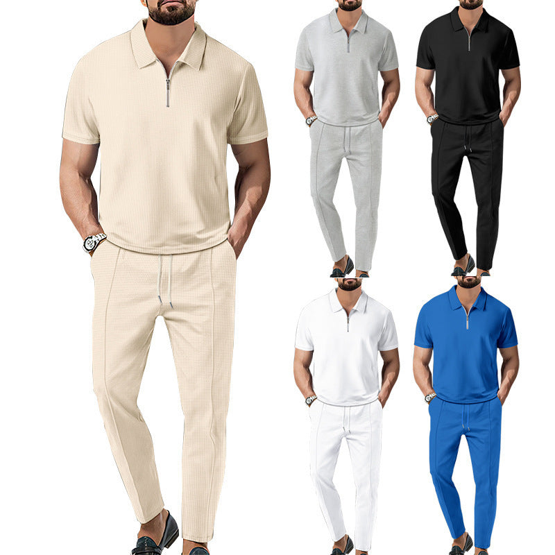 Men's Fashion Personality Solid Color Waffle Lapel Suit
