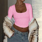Hot Girl Style Solid Color Long-sleeved Vest T-shirt Women's Clothing