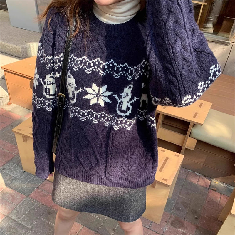 Korean Retro Christmas Atmosphere Silk Sweater