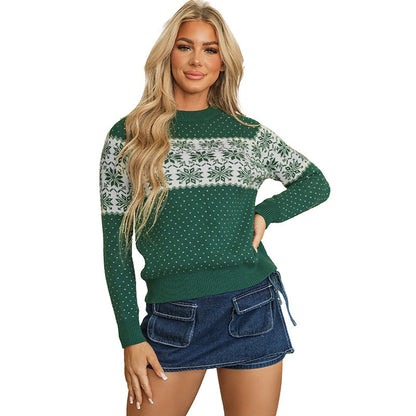 Women's Fashionable All-match Christmas Printed Round Neck Sweater
