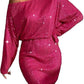 Spring Short Sleeve Loose Pullover Sequined Shirt Dress Off-shoulder Long Dress