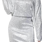 Spring Short Sleeve Loose Pullover Sequined Shirt Dress Off-shoulder Long Dress