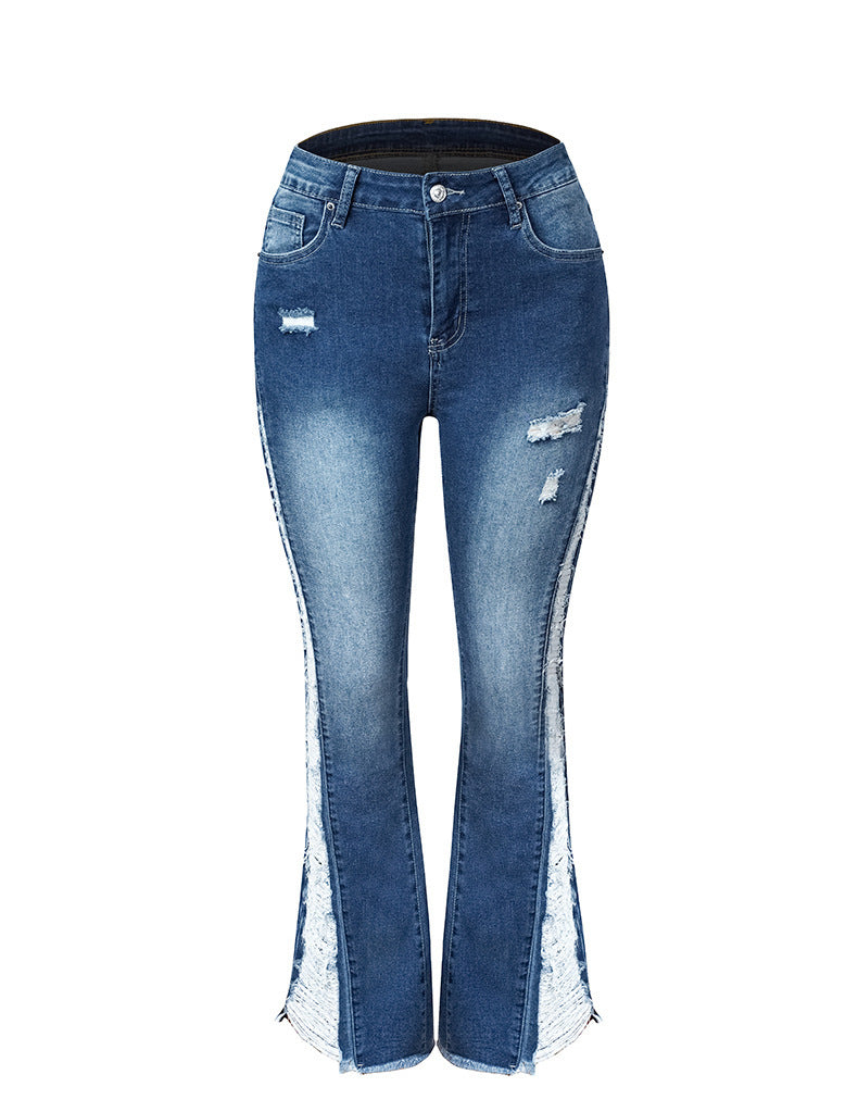 Women's Stretch Ripped Flared Jeans