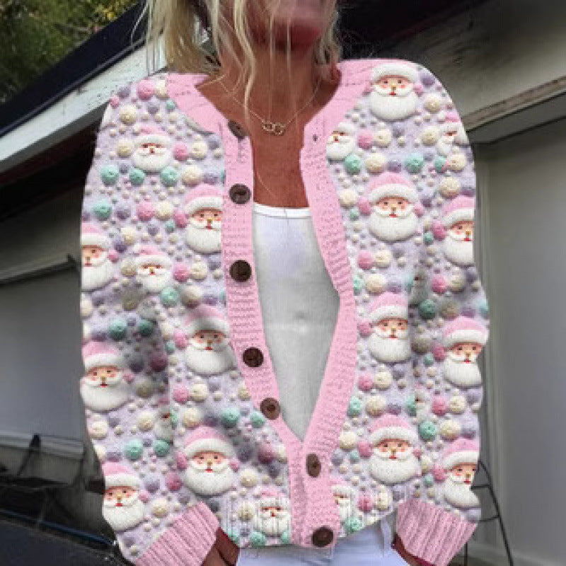 New Christmas 3D Digital Printing Women Cardigan Coat Outerwear Female