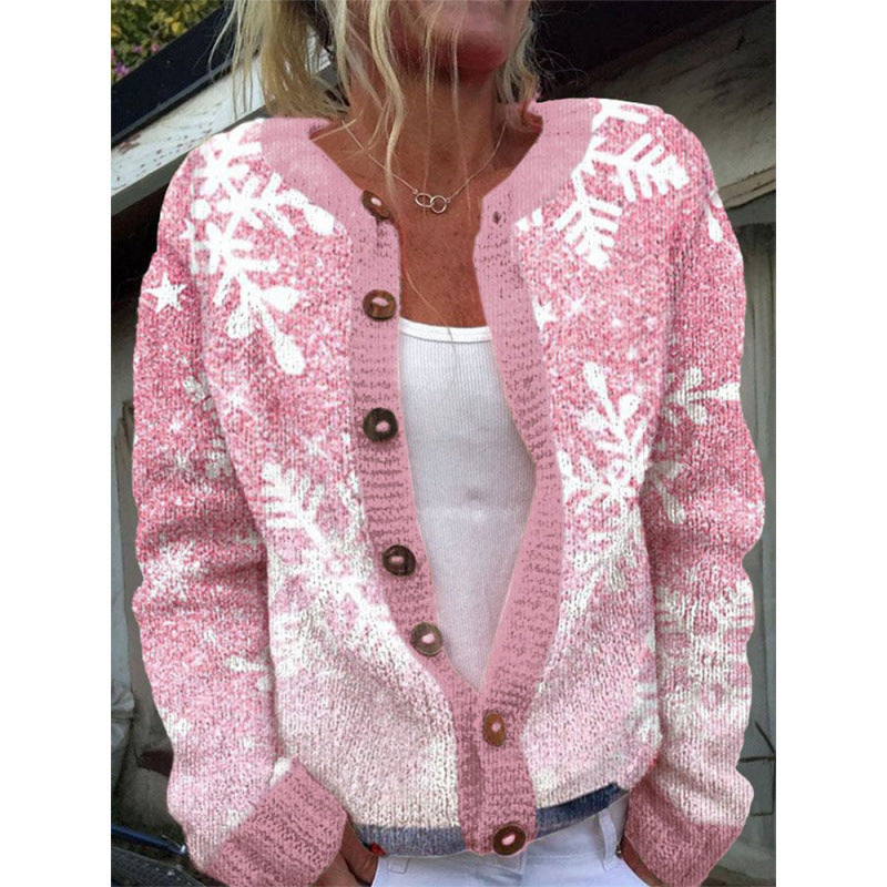 New Christmas 3D Digital Printing Women Cardigan Coat Outerwear Female