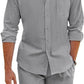 Men's Cotton Linen Comfortable Long Sleeve Shirt Shorts Suit