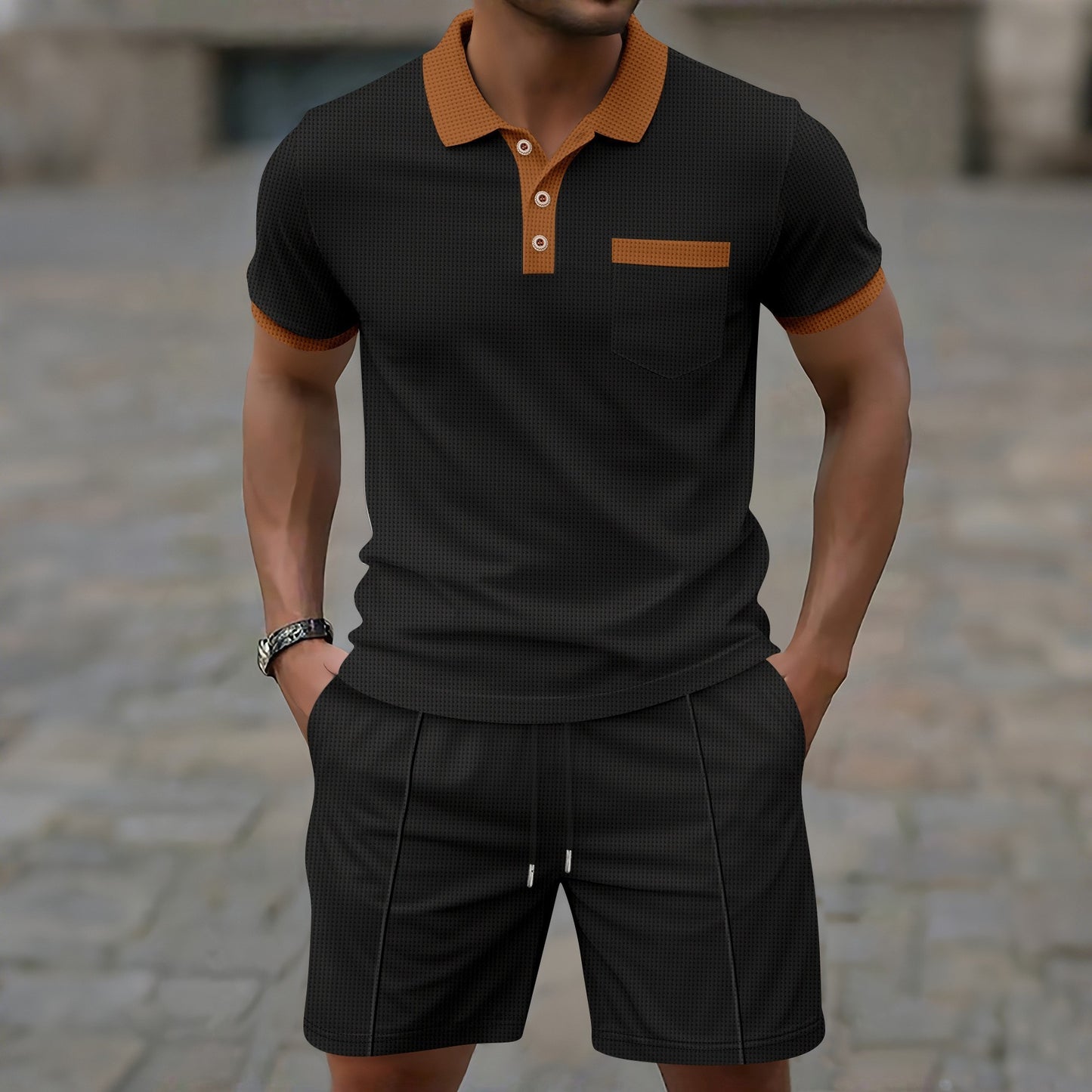 Summer New Men's Waffle Lapel Suit