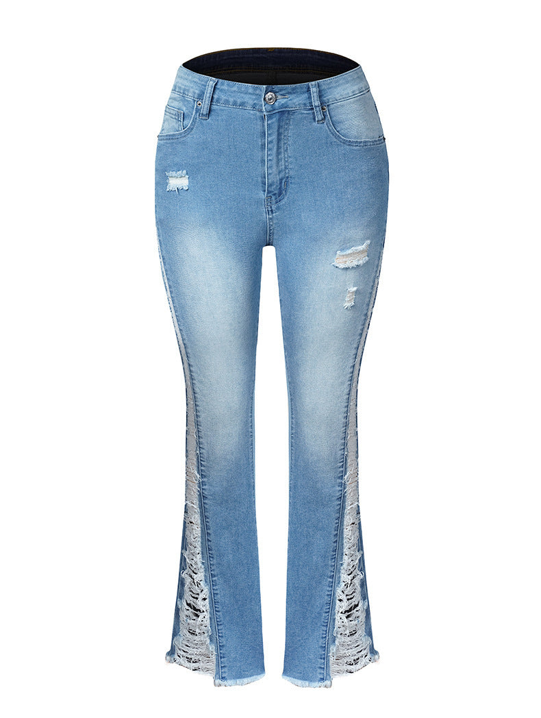 Women's Stretch Ripped Flared Jeans