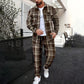 Double Pocket Printed Men's Casual Long Sleeve Shirt Trousers