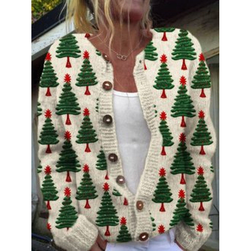 New Christmas 3D Digital Printing Women Cardigan Coat Outerwear Female