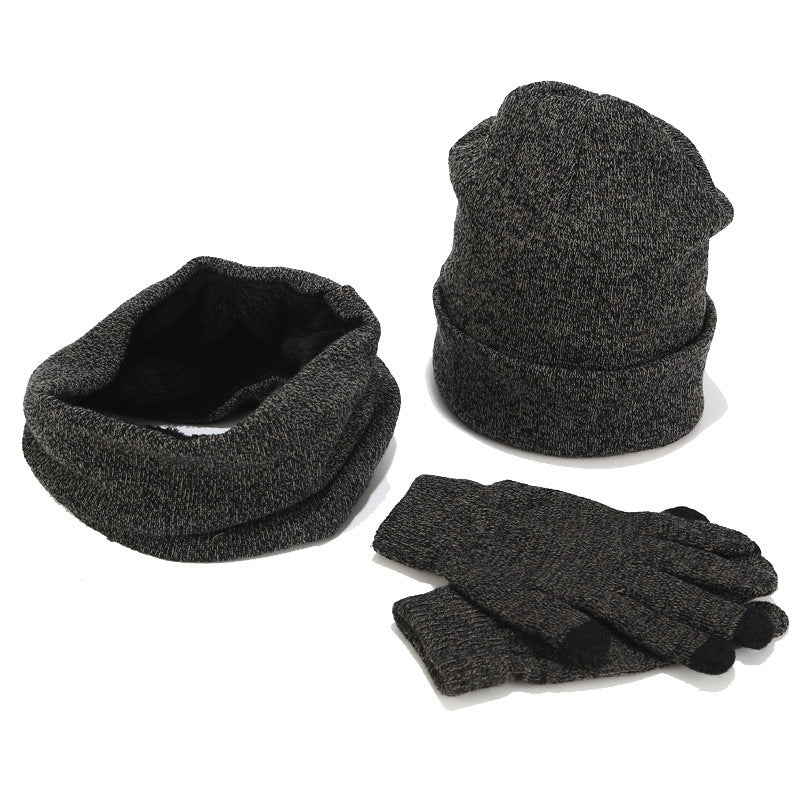 Variegated Knitted Woolen Thick Scarf Hat Gloves